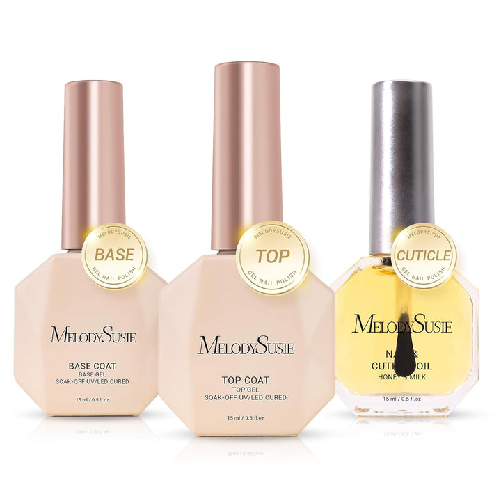 Top Coat Builder Gel Base Coat No Wipe Glossy Set Long Lasting Shine Finish Soak off UV LED Nail Lamp Nail Polish Art Design Manicure Kit Perfect Gifts for Women Girls 3 Pcs 15Ml Clear