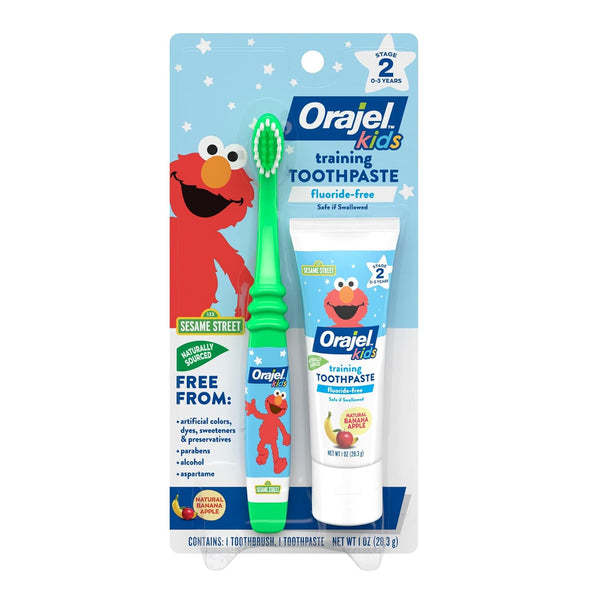 Elmo Fluoride-Free Tooth & Gum Cleanser with Toothbrush, Combo Pack, Banana Apple Flavored Non-Fluoride, 2 Piece Set