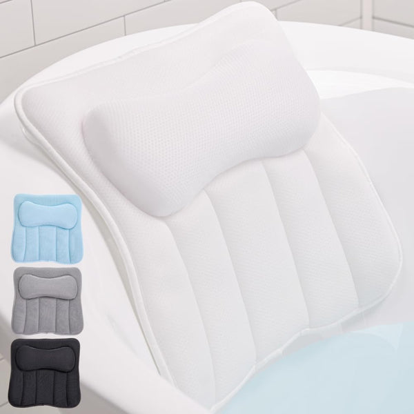 Bath Pillow for Tub with Powerful Suction Cups, Headrest Bathtub Pillows for Neck and Back Support, Machine Washable, Bathtub Accessories for Women, Relaxing Spa Gift Essentials, White