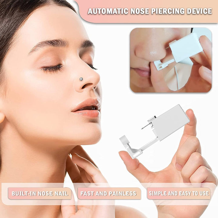 Nose Piercing Gun Kit - 72Pcs Self Nose Piercing Kit Unit Disposable Nose Piercing Gun Including 24Pcs Nose Piercing Gun with 24Pcs Built-In Nose Studs and 24Pcs Clean Tools for Nose Cartilage