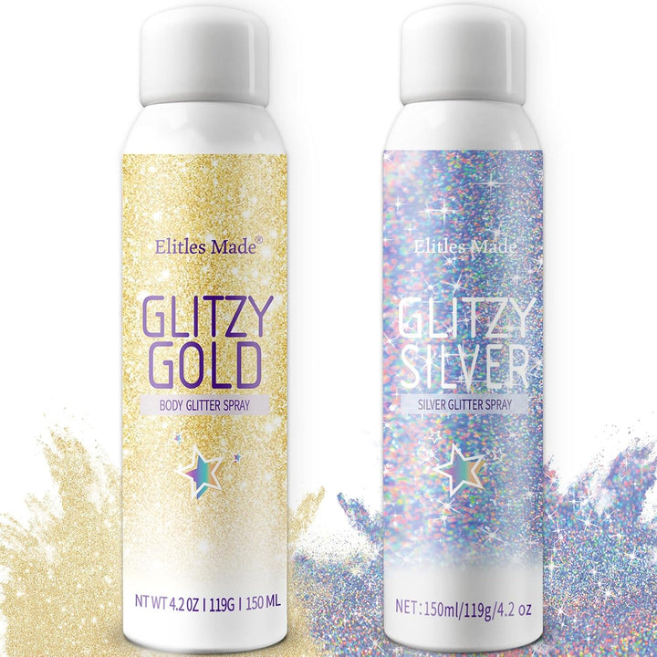 Hair Glitter Body Glitter Spray, 150ML Glitter Hairspray Holographic Silver Glitter Spray for Hair and Body, Hair Glitter for Kids Women, Body Shimmer Festival Makeup 4.2 Fl Oz
