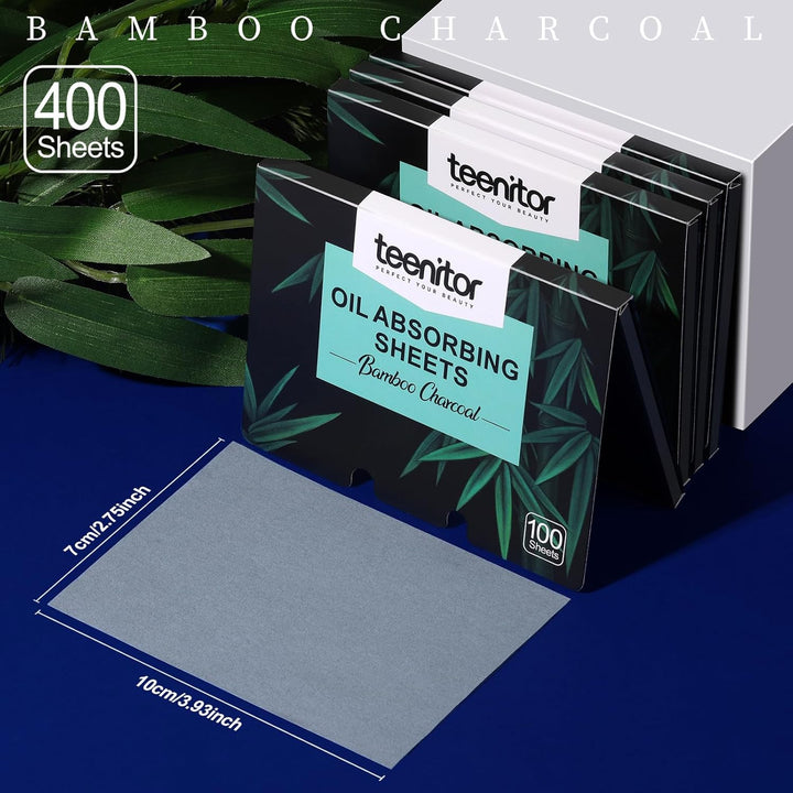 400 Counts Oil Blotting Papers for Face, Bamboo Charcoal Oil Absorbing Sheets for Oily Skin, Oil Blotting Sheets for Face, Oil Absorbent Pads Blotter Paper, Oil Face Wipes Large 10Cmx7Cm