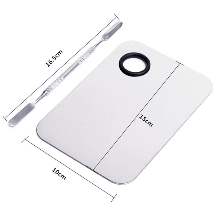 Stainless Steel Cosmetic Makeup Palette, Professional Cosmetic Mixing Makeup Palette Spatula Makeup Artist Tool, Beauty Salon Color Cream Mixing Palette with a Spatula Makeup Nail Art Palette