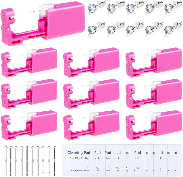 30Pcs Ear Piercing Kit, Self Ear Piercing Gun with Preloaded Piercing Studs, Disposable Earring Gun with Silver Earrings for at Home Salon Earlobe Cartilage Helix Tragus Piercing Tool Kit