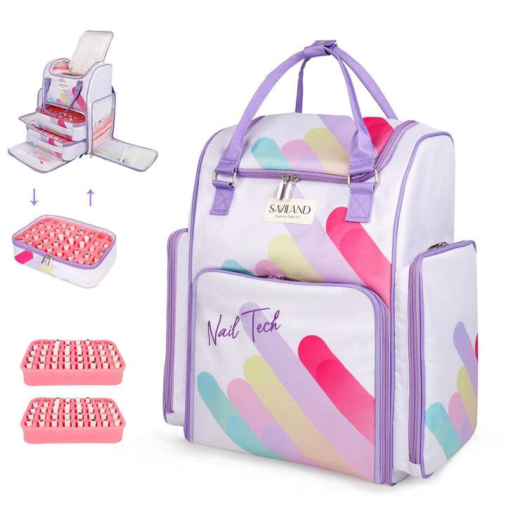 Nail Polish Organizer Bag: PU Leather Nail Polish Storage Organizer Holds 30 Bottles & Nail Lamp, Nail Polish Holder Travel Carrying Case Box Nail Tech Organizer Storage Bag for Nail Supplies