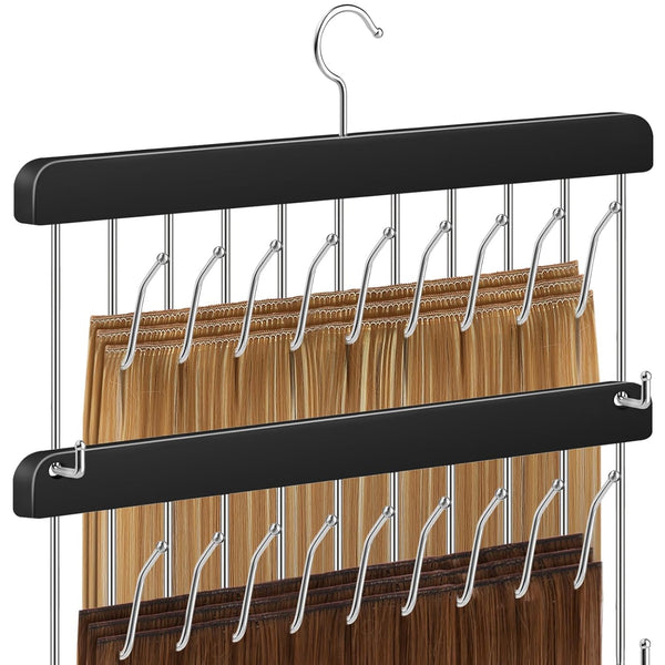 2 Pack Hair Extension Holder & Hanger – Braiding Rack Stackable Hair Extension Storage Rack for Styling, Rotatable Wig Organizer Stand for Wigs, Hairpieces, Clip/Tape Ins and Accessories