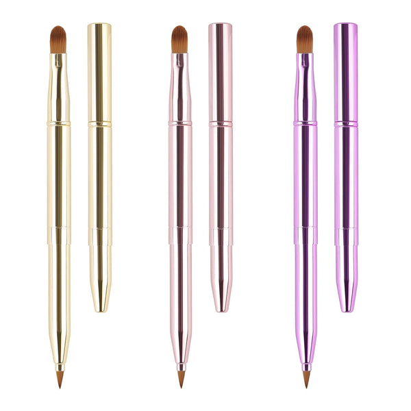 3 Pack Retractable Lip Brush for Lipstick, Retractable Lip Brushes Double-Ended Travel Lip Makeup Brush Set for Lipstick Lip Gloss Include Lid