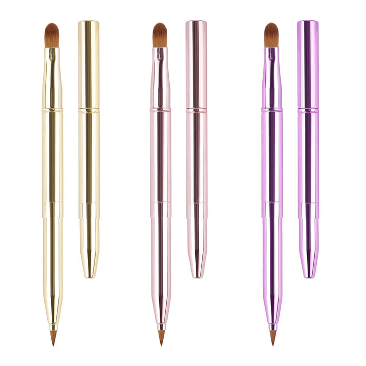 3 Pack Retractable Lip Brush for Lipstick, Retractable Lip Brushes Double-Ended Travel Lip Makeup Brush Set for Lipstick Lip Gloss Include Lid