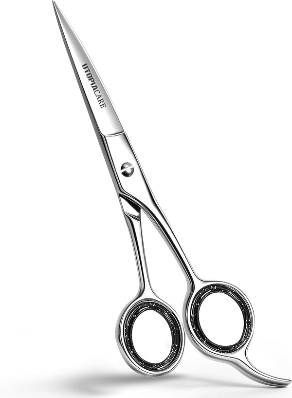 Hair Cutting and Professional Hairdressing Scissors 6.5 Inch, Premium Stainless Steel Shears with Smooth Razor and Sharp Edge Blades for Salons, Men, Women and Kids, Silver