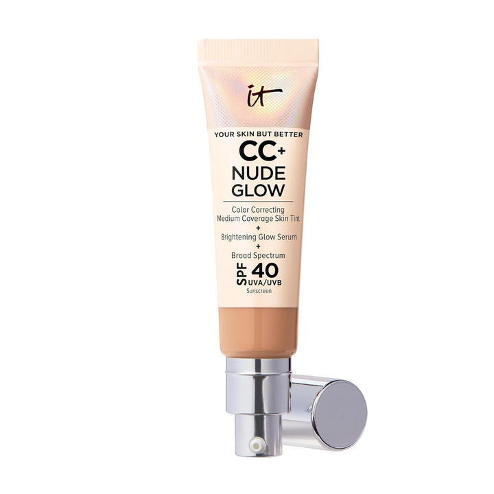 CC+ Nude Glow - Medium Coverage Foundation with SPF 40 & Brightening Glow Serum, Lightweight Skin Tint, 2% Niacinamide + Hyaluronic Acid, up to 24H Hydration, Normal/Dry Skin - 1.08 Fl Oz