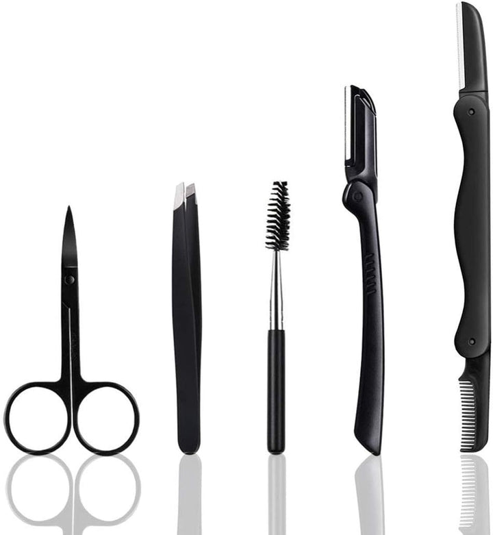 Eyebrow Razor, 5-In-1 Eyebrow Kit, Professional Eyebrow Grooming Set, Eyebrow Trimmer Set for Women and Men, Including Brow Razors Trimmer, Brush, Eyebrow Scissors, Slant Tweezers