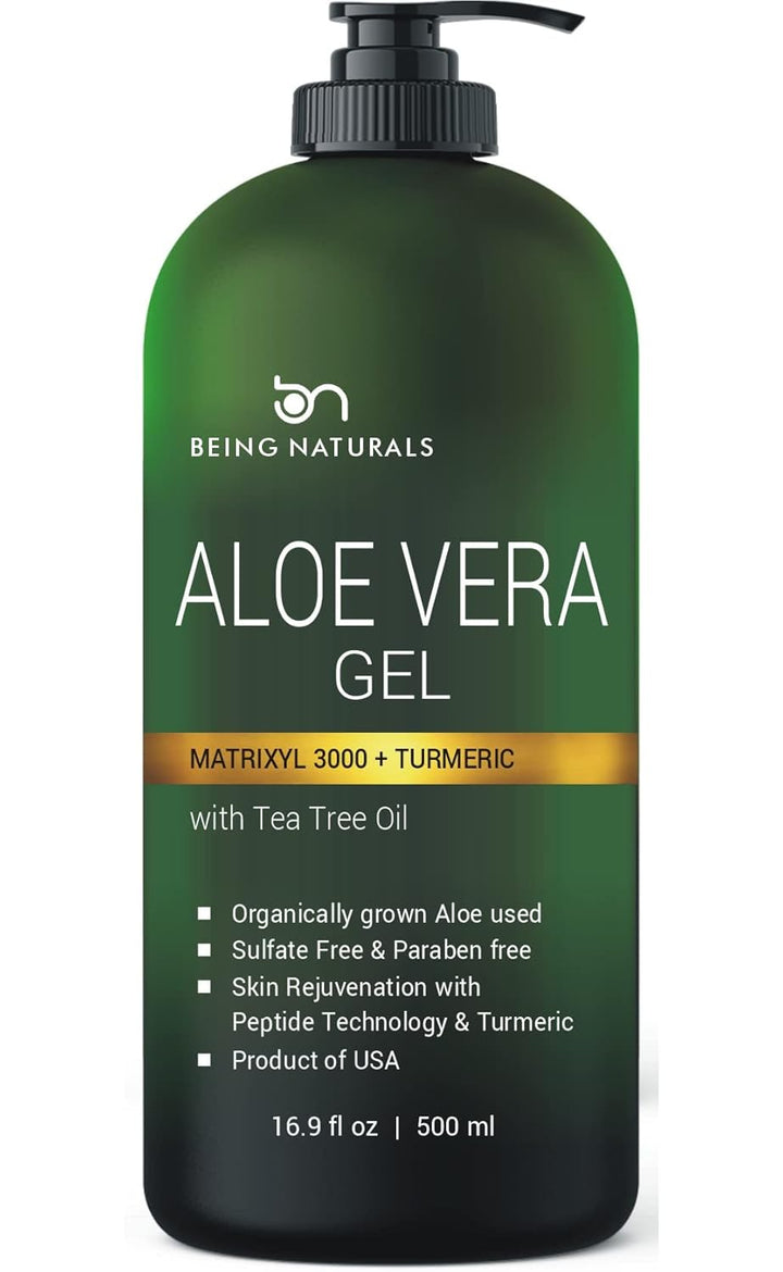 Aloe Vera Gel - from 100% Pure Organic Aloe Infused with Manuka Honey, Stem Cell, Tea Tree Oil - Natural Raw Moisturizer for Face, Body, Hair. Perfect for Sunburn, Acne, Razor Bumps 16.9 Fl Oz