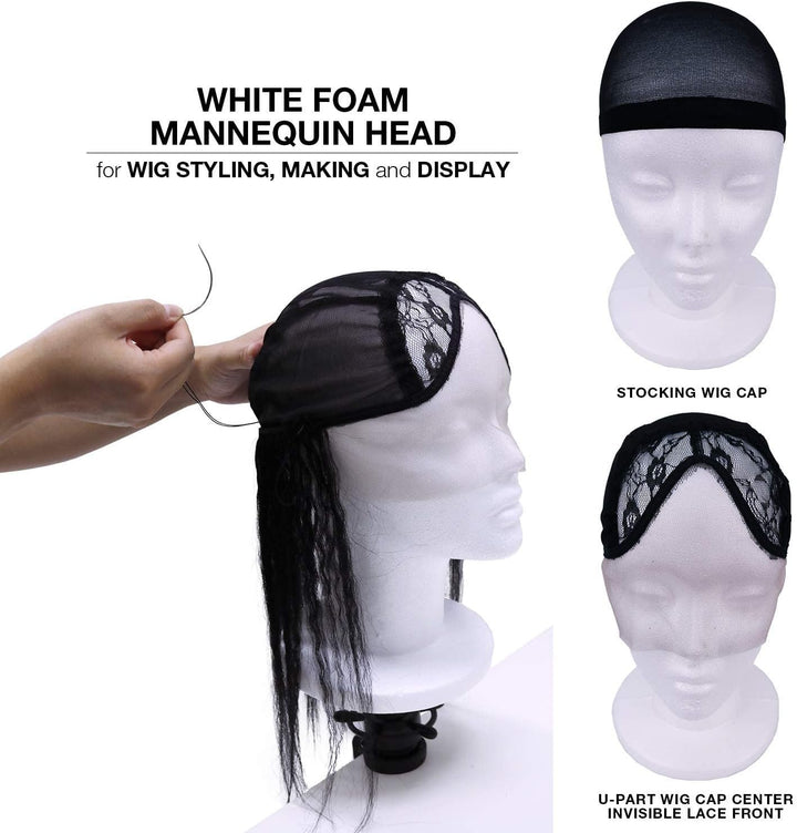 11.4-Inch Styrofoam Mannequin Head (1 Pack) - White Foam Wig Stand for Wigs, Hats, Masks, Hairpieces, Arts, Crafts, DIY Projects, Salon Display, and Travel Use