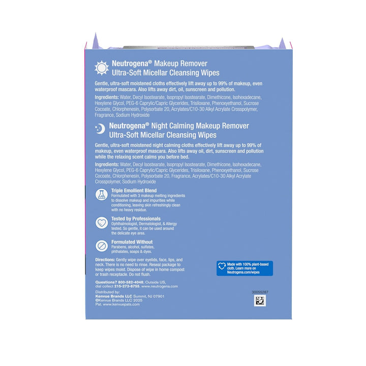 Day & Night Facial Cleansing Wipes, Makeup Remover Face Cleansing Towelettes & Night Calming Facial Cloths, 100% Plant Based Fibers Wipe Away Dirt & Oil, (3 Packs of 25)