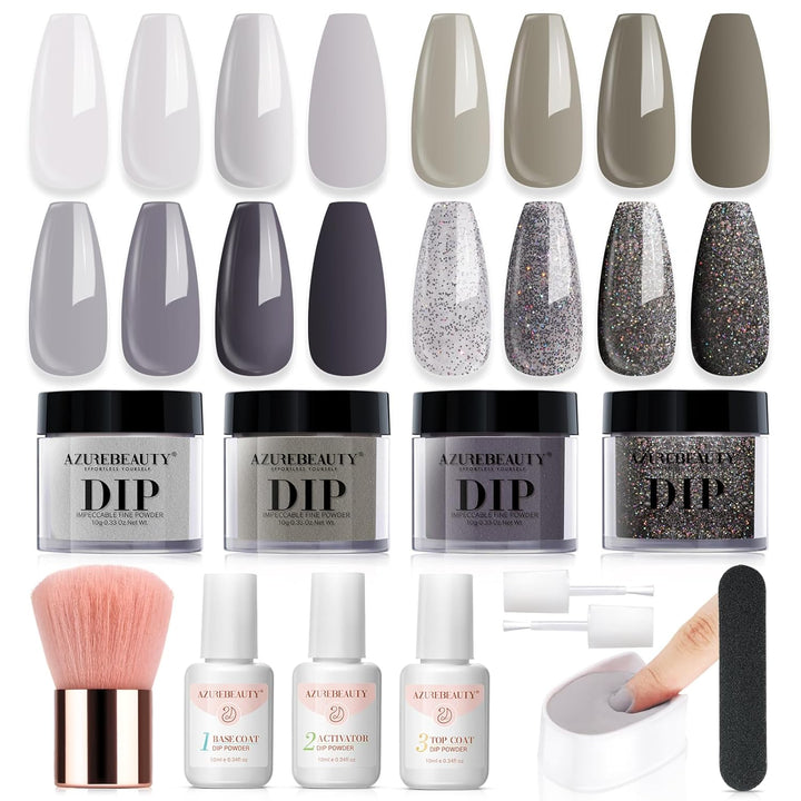 Dip Powder Nail Kit,4 Colors Nude Pink Glitter Hues,Starter Set for French Nails & All Seasons,Includes Base Coat, Top Coat, Activator & DIY Salon Liquids