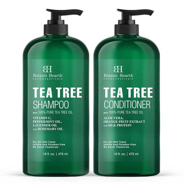 Tea Tree Shampoo and Conditioner Set | with 100% Pure Tea Tree Oil, for Itchy and Dry Scalp, Sulfate/Paraben Free | for Men and Women | 16 Fl Oz Each