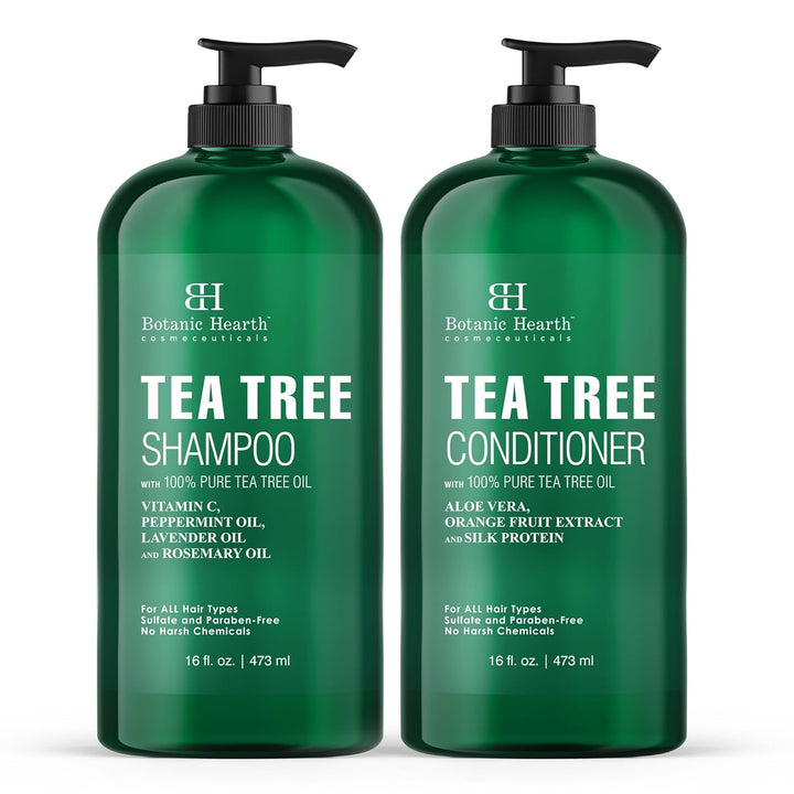Tea Tree Shampoo and Conditioner Set | with 100% Pure Tea Tree Oil, for Itchy and Dry Scalp, Sulfate/Paraben Free | for Men and Women | 16 Fl Oz Each