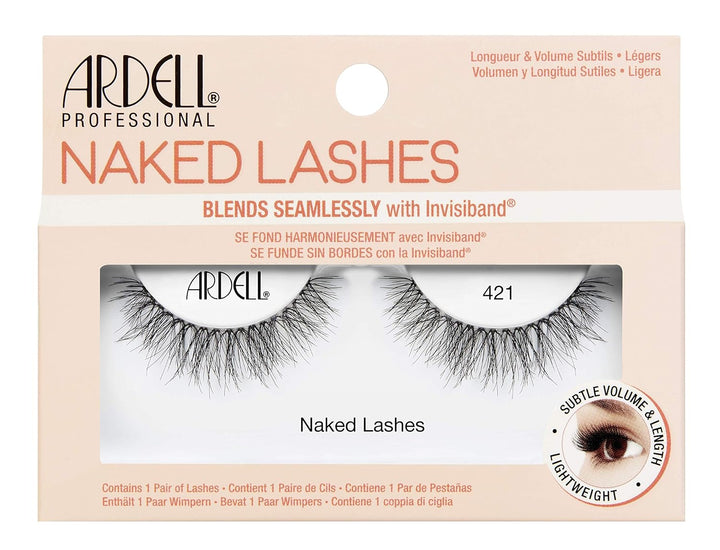 Naked Strip Lashes 421 – Natural-Looking, Long-Lasting False Eyelashes with Invisiband for Seamless Blend, 4 Pairs, 1-Pack