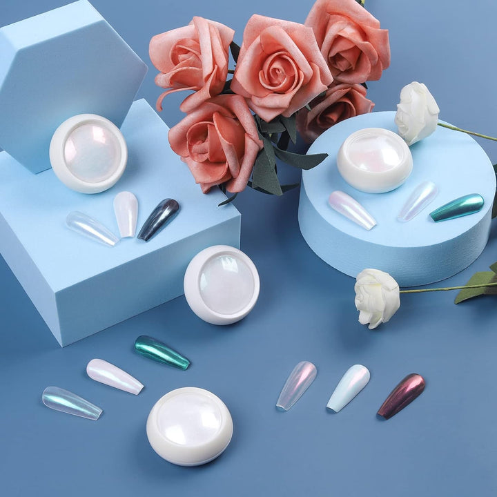 Chrome Nail Powder Metallic Mirror Glitter Effect Pigment Iridescent Aurora Mermaid Pearl Dust Kit for Gel Polish Nail Art Decoration, Resin Craft Arylic Powder