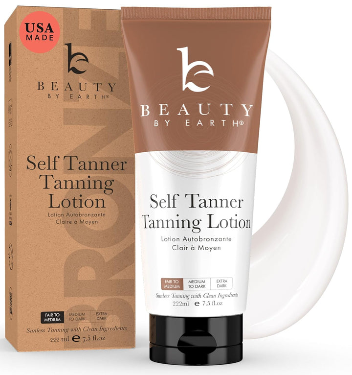 Self Tanner - USA Made with Natural & Organic Ingredients, Moisturizing Self Tanning Lotion with Aloe Vera & Coconut for a Natural Glow, Streak-Free Fake Tan, Medium to Dark