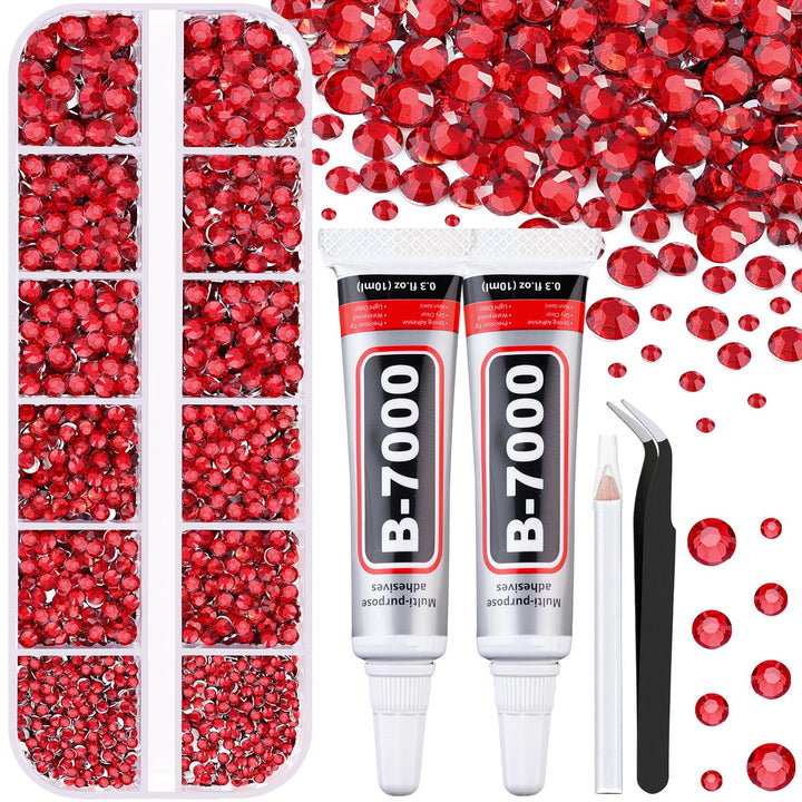 6100Pcs Resin Rhinestones for Crafting with 2Pcs 10Ml B7000 Jewelry Glue, 1 Box Flatback Crystals Diamond (Clear) for Bedazzling Crafts DIY Nail Art Non Hotfix Gems for Clothing Shoes Tumblers