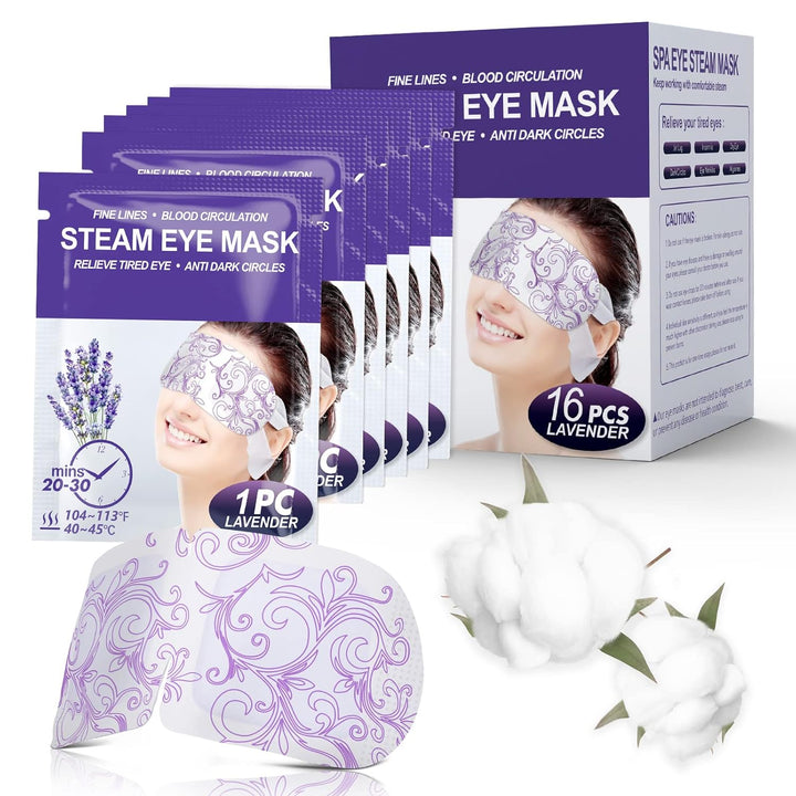 16 Packs Steam Eye Masks for Dry Eyes, Self Heating Warm Compress for Eyes Fatigue & Puffiness Relief, Disposable Heated Eye Mask Travel Essentials, Spa Relaxation Set for Women Christmas, Unscented