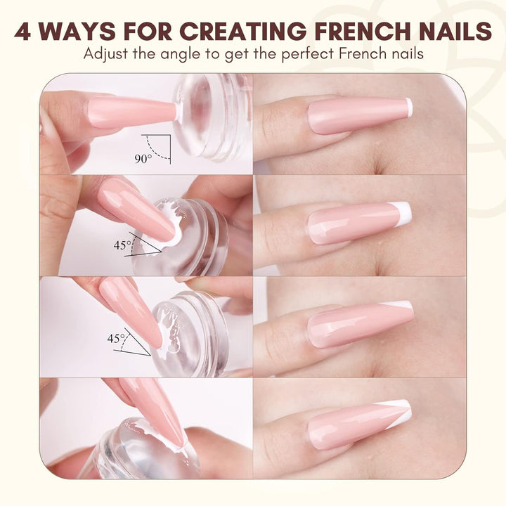 French Tip Stamp: 14PCS French Tip Tool with Replaceable Nail Stamp Head, Clear Silicone Nail Stamper with Scrapers for French Manicure Home DIY Nails Art Salon