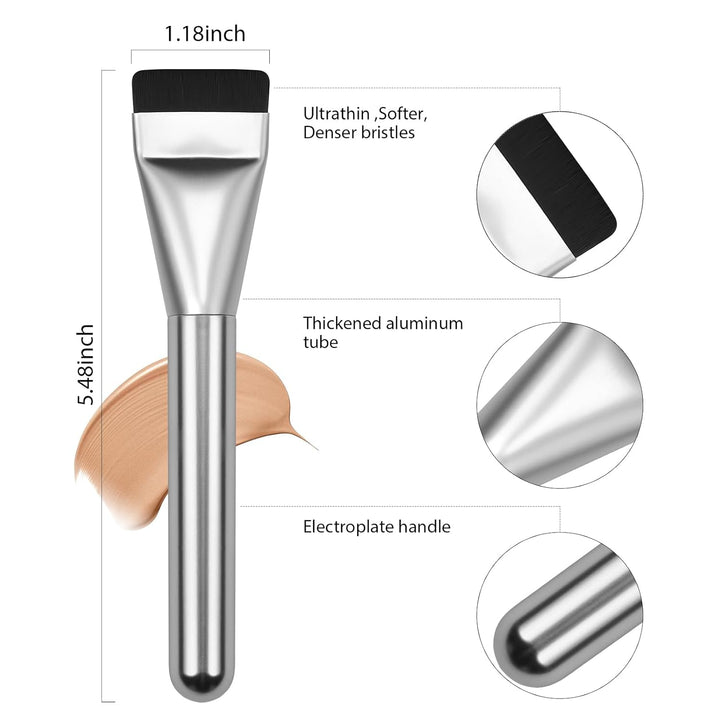 Flat Foundation Brush,Korean Makeup Brush Spatula Facial Brush for Liquid Foundation,Premium Face Makeup Brush for Blending Cream (Silver)