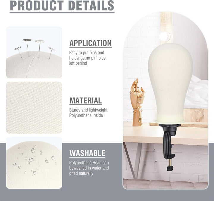 Reinforced Wig Stand with Mannequin Head - Adjustable Wig Head Stand with Head for Wigs - Manikin Head Set for Cosmetology, Black