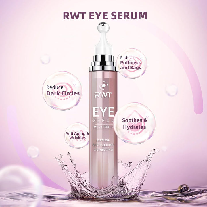 5% Caffeine Eye Cream & under Eye Serum for Dark Circles and Puffiness, 360° Massage Roller Ball Eyes Treatment Serum, Reduces Wrinkles Fine Lines for Women