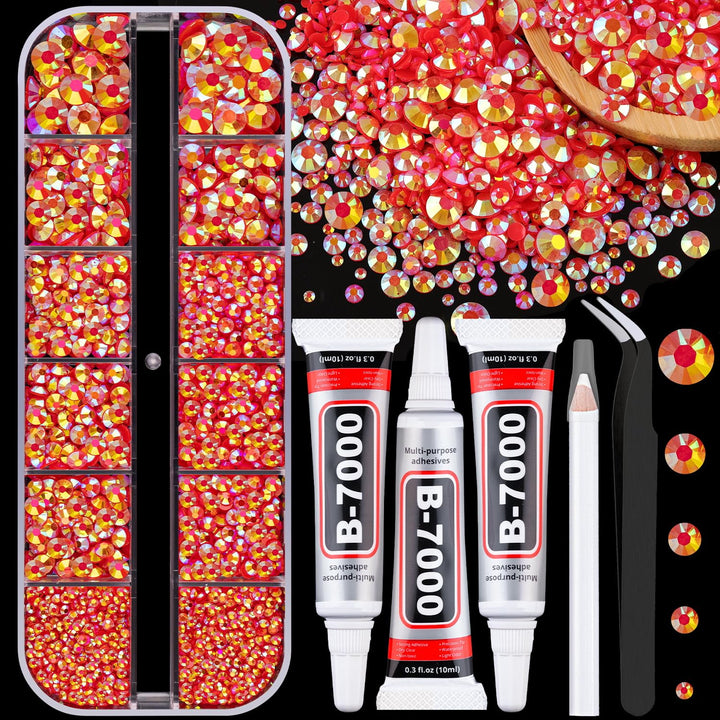 30000Pcs Resin Jelly Rhinestones for Bedazzling, Multicolor 3Mm Flatback Gems for Diamond Art, Bedazzler Kit with 3Pcs 10Ml B7000 Jewelry Glue for Nail Art Crafting Book Makeup