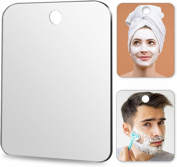 Shatterproof Shower Mirror Fogless for Shaving(2 Pack,Larger 10.7X8 Inch) 43% than Original,Unbreakable Deluxe Plexiglass Makeup Mirror,Largest Bathroom Wall Hanging,Portable Handheld Camping,Silver1