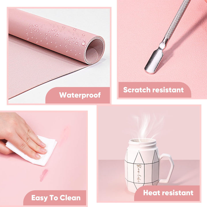 Nail Art Table Mat, (MAT ONLY) Soft Microfiber PU Leather Nail Hand Rest for Nail Arm Rest Cushion, Foldable Nail Art Rest Pillow Manicure Pad Desk Mat - Pink