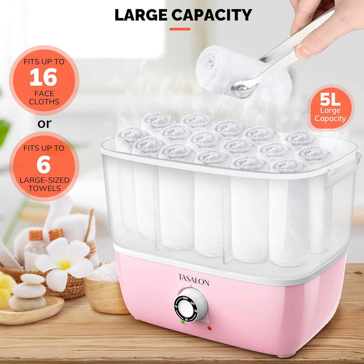 Hot Towel Steamer for Facials, Hot Towel Warmer Quickly Heats up in 5 Minutes, Portable Towel Machine Fits 16 Mini Towels, Salon Equipment Towel Warmer for Facials, Spa, Massage, Pink