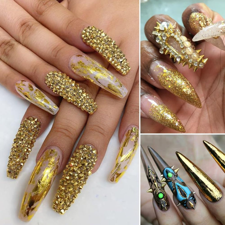 3D Mini Metal Punk Nail Art Studs Mixed Sizes Gold Black Cone Spikes Alloy Nail Rivets Jewelry for Women Goth Nail Art Charms Nails Accessories DIY Crafts Decorations