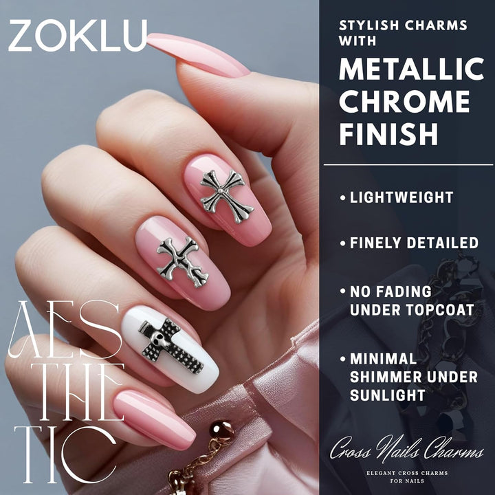 100 Pcs Halloween Nail Charms and Gems - Sturdy & Easy-To-Apply Decorations for DIY & Professional Use, Variety of 3D Acrylic Silver Cross Nail Charms | Halloween Nail Decor or Daily Manicure Designs