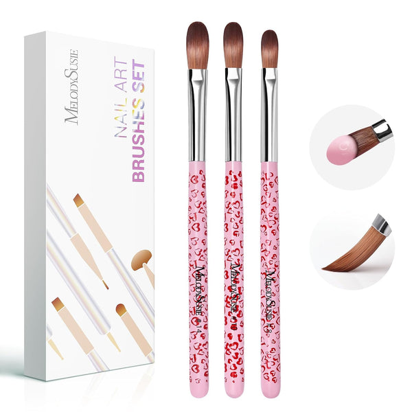 3-Piece Acrylic Nail Brush Set - Sizes 8/10/14, Professional Nail Art Tool for Acrylic Application, Powder, Extension & 3D Carving - Pink