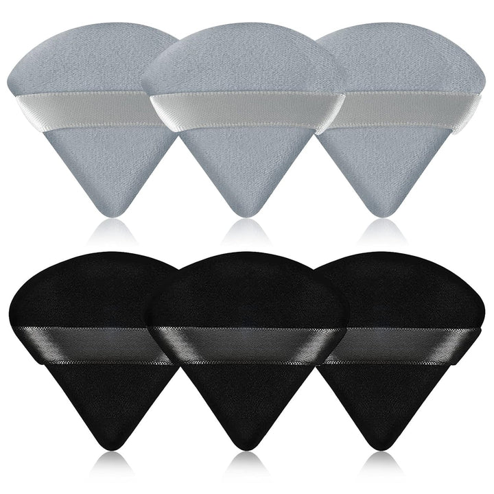 6 Pcs Powder Puff Face Soft Triangle Makeup Puff Velour Makeup Sponge Stocking Stuffers for Loose Powder (Black)