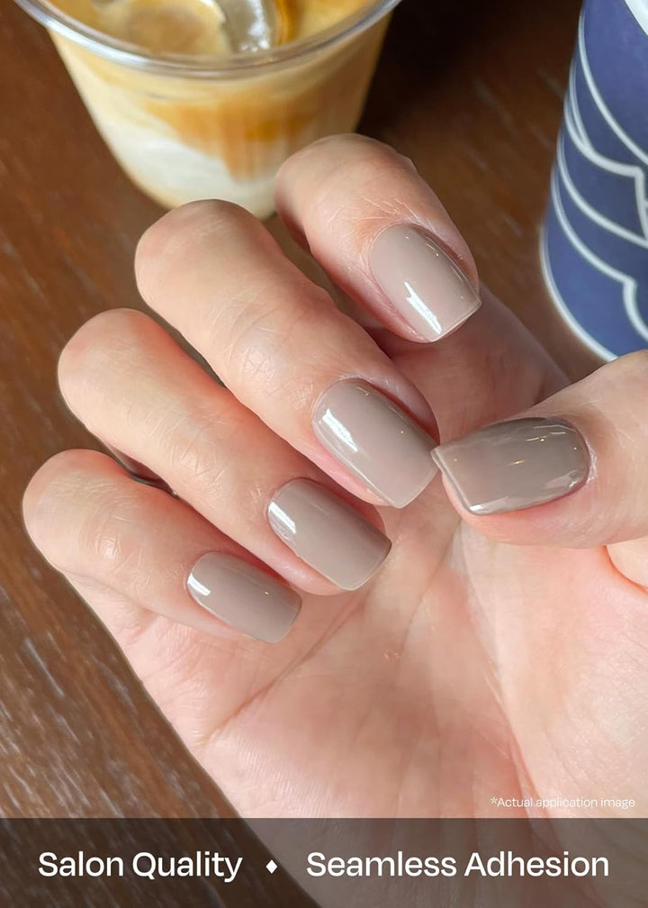 Semi Cured Gel Nail Strips (N Cream Beige) - Nude, Solid, Works with Any UV/LED Lamps, Salon-Quality, Long Lasting, Easy to Apply & Remove - Includes 2 Prep Pads, Nail File & Wooden Stick