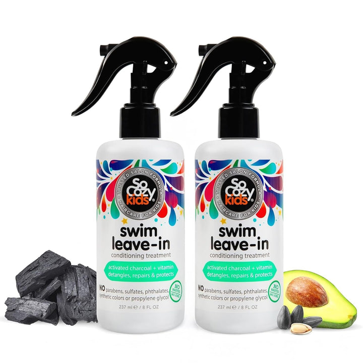 Kids Swim 3-In-1 Shampoo, Conditioner & Body Wash - 3-In-1 Combo Pool Shampoo & Conditioner for Swimmers - Salt & Chlorine Removing Activated Charcoal