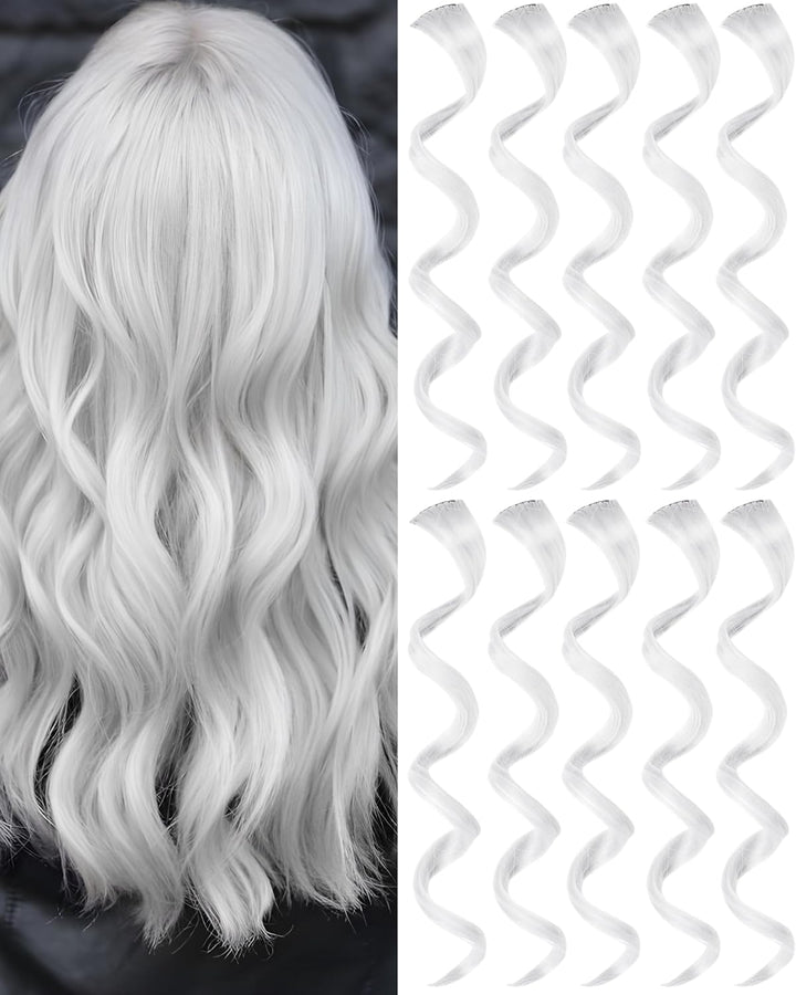 Red and Blue Hair Extensions Clip In,10 PCS Curly Wavy Synthetic Hairpieces Rainbow Neon Party Highlights, Colorful Hair Accessories for Girls Women 17 Inch (Red Blue)