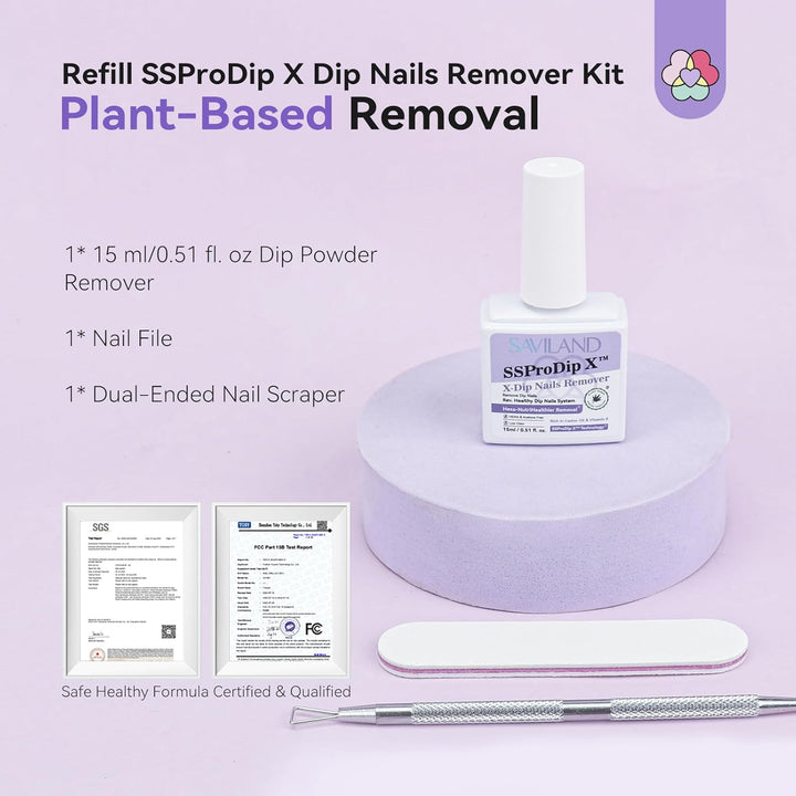 Sspro X Dip Powder Remover Kit: Gentle & Easy Dip Nails Removal No Need Soaking or Wrapping with Nail File Nail Scraper for Dipping Powder 0.5 Floz Home Use