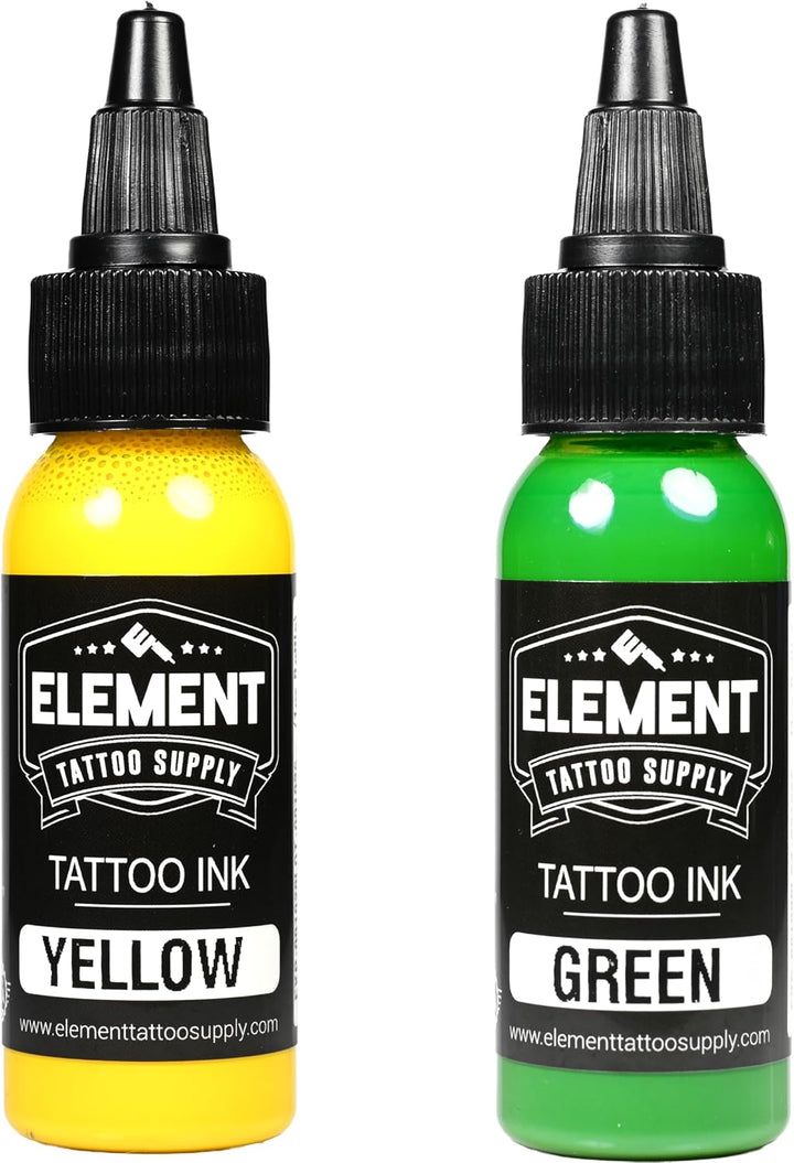 10 Color Tattoo Ink Bright Pigment Set – Professional Solid Tattooing Supplies on Human Skin - White Black Pink Brown Yellow Red Orange Blue Green Purple 1Oz Bottles