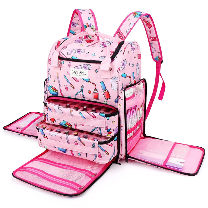 Nail Polish Organizer Bag: PU Leather Nail Polish Storage Organizer Holds 30 Bottles & Nail Lamp, Nail Polish Holder Travel Carrying Case Box Nail Tech Organizer Storage Bag for Nail Supplies