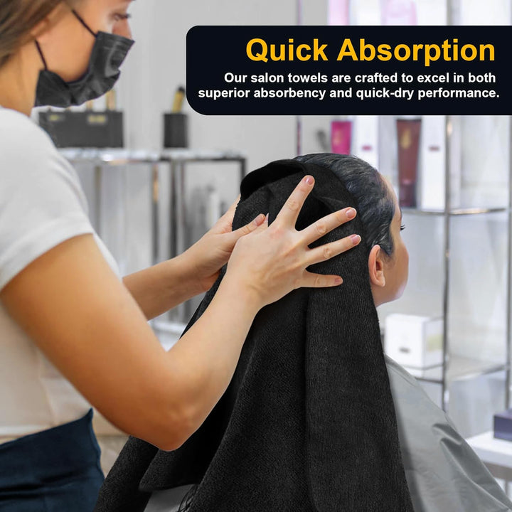 Salon Towels 24 Pack, Microfiber Barber Towels Bulk, (16X29 Inches) Hair-Drying Cloth Super Soft Black Hand Cloth for Gym, Bath, Spa Use and Home Beauty Care(Not Bleach Proof)