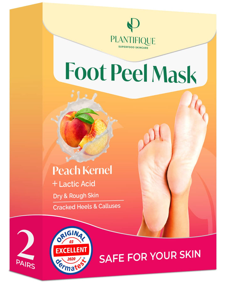 Foot Peeling Mask 2 Pack | Dermatologically Tested Repairs Heels & Removes Dry Dead Skin for Baby Soft Feet | Exfoliating Foot Peel Mask for Dry Cracked Feet | Peach