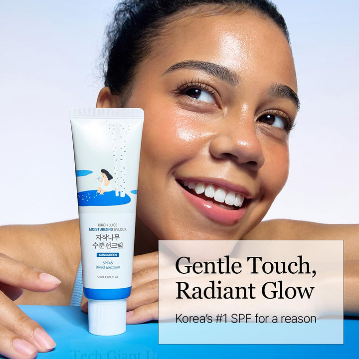 Birch Juice Moisturizing UV LOCK SPF 45 | NBC No1 SPF, Glow Sunscreen for Daily Skincare, Non-Toxic, UV Protection, Lightweight, Oil-Free, Organic, Korean Sunscreen (1.69 Fl Oz)