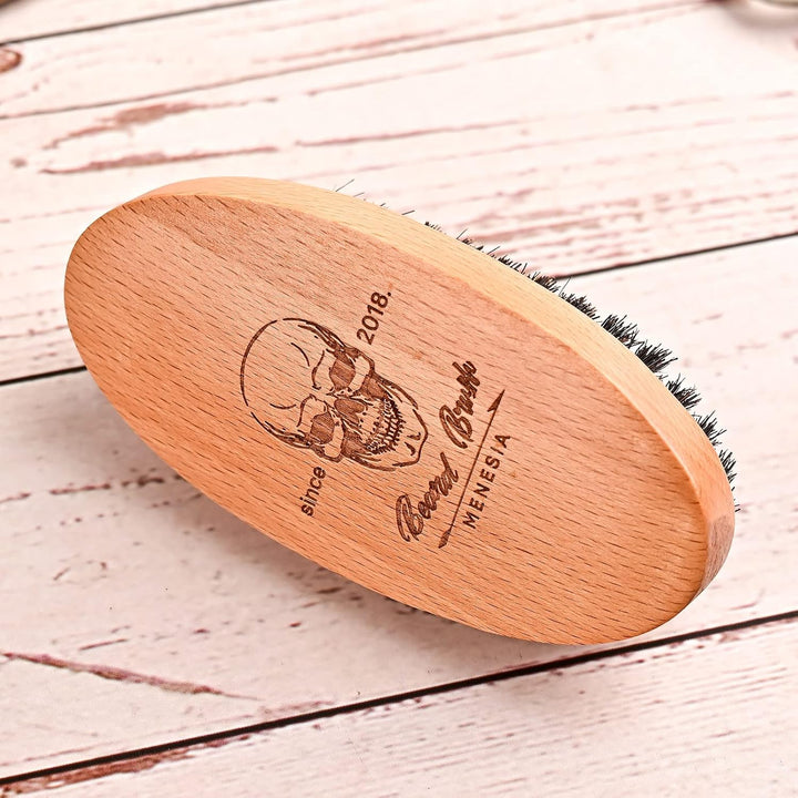 Boar Bristle Hair Beard Brush for Men, Pocket Travel Men'S Wooden Small Soft Beard Brush (Skull)