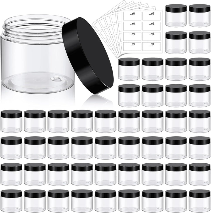 4 Oz Plastic Container Jars with Lids and Labels BPA Free, Empty round Clear Cosmetic Slime Jars for Lotion, Cream, Ointments, Body Butter, Makeup, Travel Storage (12 Pack)
