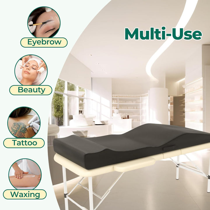 Lash Bed Topper, Ergonomic Curvy Massage Table Foam Topper, Non-Slip Esthetician Bed Cushion with Removable Cover for Beauty Salon, Wax/Eyelash/Spa/Tattoo/Facial, 71"×28"(Black)